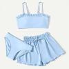 NineFit Basics Girl's 3 Piece Bikini Set Swimsuit Bathing Suit with Shorts Swimsuit for Teens Teen Swimsuits Teen Girl Bikini Blue, 8-10 Years view 2