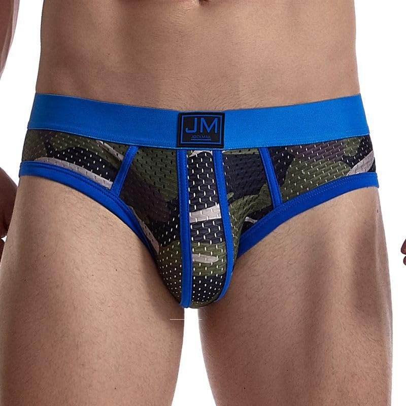 JOCKMAIL Men's Underwear Briefs Men's Sexy Briefs Breathable Comfortable Mesh Underwear Men's Low Rise Briefs (US, Alpha, XX-Large, Regular, Regular, Blue)