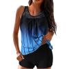 Uillui Bikini Sets for Women Two Piece Blouson Tankini Swimsuits Modest Striped Printed Push up Swim Tankini Top with Shorts Athletic Bathing Suit Blue view 1