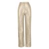 Akklian Fashion Elegant Flare Long Pants Glitter High Waisted Wide Leg Bell Bottom Palazzo Trouser Y2k Sparkly Pant for Party Beige view 4