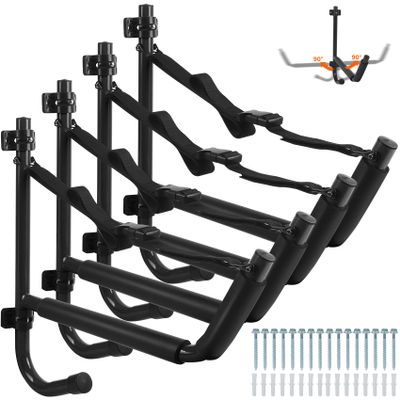 VEITHI 4 Pack Kayak Storage,15 Folding Kayak Storage Rack,Max Load 100 LBS Swivel Kayak Storage Hooks,Kayak Wall Mount fit Indoor Outdoor-Kayak Hanger for Any Sized Kayaks,Canoes BoatBlack