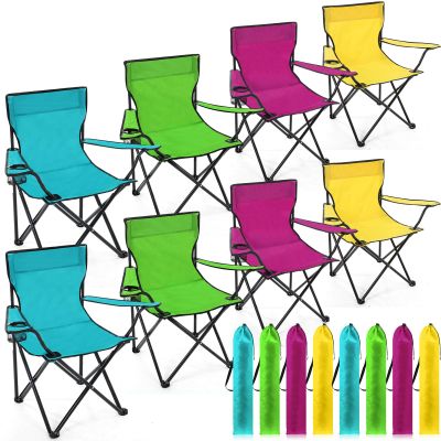 Anglechic 8 Pcs Folding Camping Chairs with Cupholder and Carry Bag Regular Size Portable Lightweight Lawn Chair with Mesh Side Pocket for Fishing Hiking Picnic Beach Outdoor Party (Stylish)