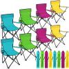 Anglechic 8 Pcs Folding Camping Chairs with Cupholder and Carry Bag Regular Size Portable Lightweight Lawn Chair with Mesh Side Pocket for Fishing Hiking Picnic Beach Outdoor Party (Stylish) view 1