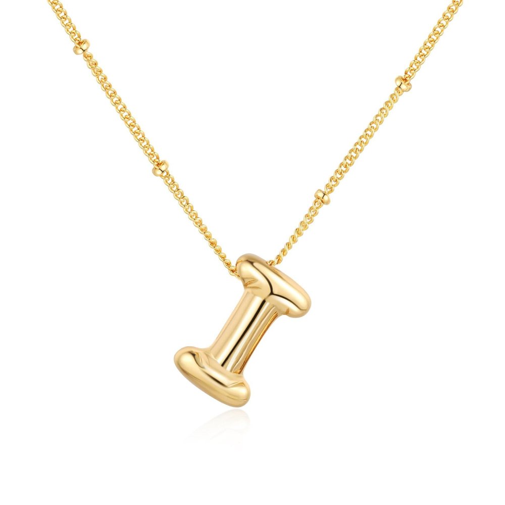 WJR Bubble Letter Necklace Dainty Balloon Initial Necklaces Gold Plated Alphabet Pendant Necklace Name Personalized Jewelry Gift For Women(I)