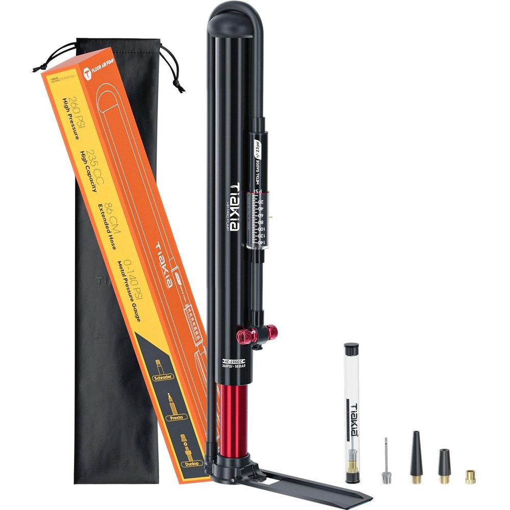Tiakia Bike Floor Pump with Gauge, 260psi High Pressure Bicycle Pump High Volume Portable Hand Air Pump Fit Presta, Schrader Valves Aluminum Bike Tire Pump for Mountain Road Bike, Strollers, Balls
