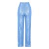 Akklian Fashion Elegant Flare Long Pants Glitter High Waisted Wide Leg Bell Bottom Palazzo Trouser Y2k Sparkly Pant for Party Sky Blue view 2