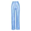 Akklian Fashion Elegant Flare Long Pants Glitter High Waisted Wide Leg Bell Bottom Palazzo Trouser Y2k Sparkly Pant for Party Sky Blue view 4