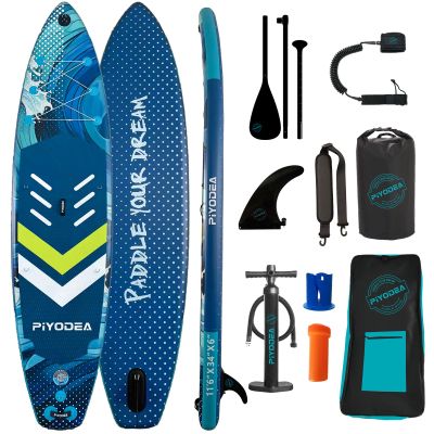 PIYODEA Paddle Boards for Adults, Inflatable Paddle Board, Blow Up Paddle Board, Super Wide 11'6" Non Slip EVA, Sup Board with Removable Fins, Adjustable Paddle, Pump, Shoulder Strap, Leash, Blue