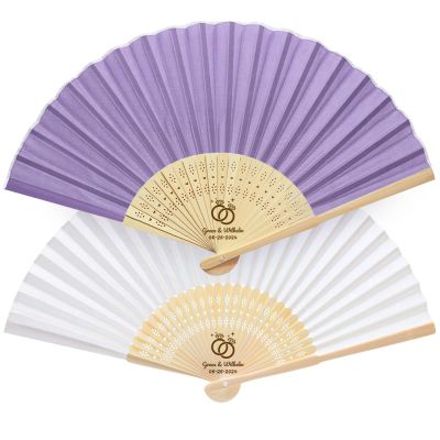 110pcs Personalized Folding Fan with Name Gift for Guests Custom Summer Wedding Fans Bulk Customize Engraved Bamboo Silk Hand Fans Bridal Bachelorette Wedding Birthdays Gifts Party Favors Fans