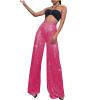 Akklian Fashion Elegant Flare Long Pants Glitter High Waisted Wide Leg Bell Bottom Palazzo Trouser Y2k Sparkly Pant for Party Hot Pink view 1