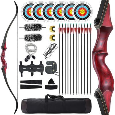 oubert 60 Inch Recurve Bow and Arrow Set Right Hand Archery Hunting Bow with Bow Bag 20-60 Lbs Wooden Riser Takedown Bow for Adults Beginners Target Practice (40LBS)