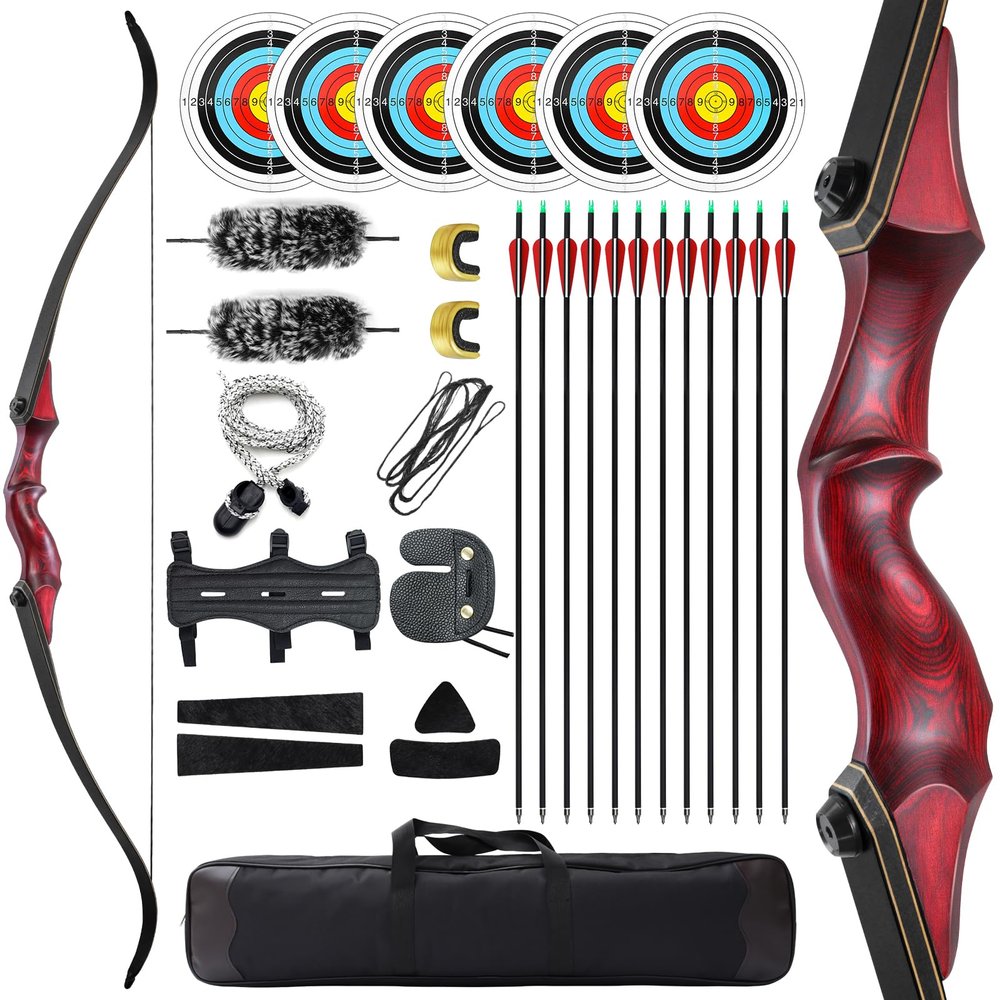 oubert 60 Inch Recurve Bow and Arrow Set Right Hand Archery Hunting Bow with Bow Bag 20-60 Lbs Wooden Riser Takedown Bow for Adults Beginners Target Practice (40LBS)