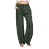 Women Linen Flowy Work Pant Trousers Summer Linen Pants Drawstring High Waist Palazzo Flowy Beach Trousers with Pockets Casual Cropped Elastic Waist Boho Beach Loose Fit Tapered Capris Pants view 1