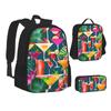 DRTGEDS 3pcs Backpack Sets, Tropical Cocktail Printed Backpacks Set With Lunch Bag Pencil Pouch view 2