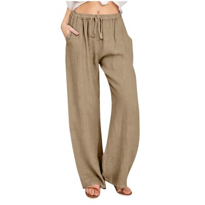 Woemns Summer Fashion Linen Wide Leg Lounge Pants Flowy Boho Pants for Beach Vacation Palazzo Boho Wide Leg Smocked High Waisted Casual Long Trousers