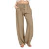 Woemns Summer Fashion Linen Wide Leg Lounge Pants Flowy Boho Pants for Beach Vacation Palazzo Boho Wide Leg Smocked High Waisted Casual Long Trousers view 1