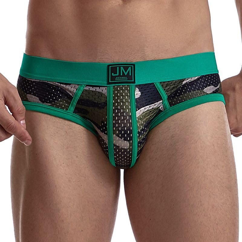 JOCKMAIL Men's Underwear Briefs Men's Sexy Briefs Breathable Comfortable Mesh Underwear Men's Low Rise Briefs (US, Alpha, Large, Regular, Regular, Green)