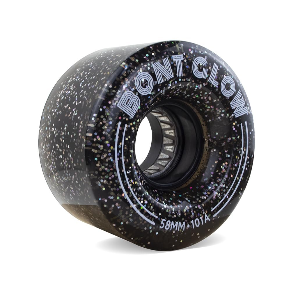 Bont Glow Light Up LED INDOOR Roller Skate Wheels  58x32mm 101A | Pack of 4 | For Jam, Shuffle and Rhythm Skating (Obsidian Black)