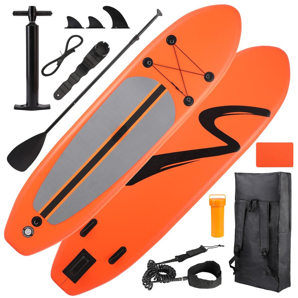 TLSUNNY 10'30'' Inflatable Stand Up Paddle Board, 3 Fins Paddleboard with Full SUP Accessories for All Skill Levels, Portable Two-Way Hand Pump and Carry Bag, for Yoga Fishing, 400LBS (Orange)