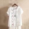 KICILVS Womens Summer Tops Casual Cotton Linen T Shirts Short Sleeve Round Neck Shirt Oversized Floral Graphic Tees, 4X-Large view 2