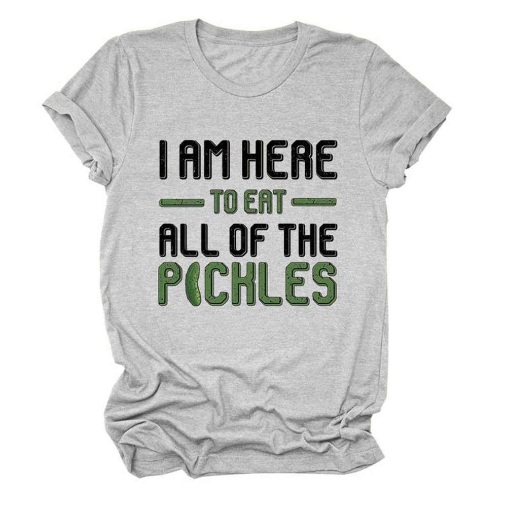 ZLXBLYYMZ Pickle Lover Shirt for Women Funny Saying Graphic Tees Round Neck Short Sleeve Novelty T-Shirt Casual Tops Light Gray, X-Large