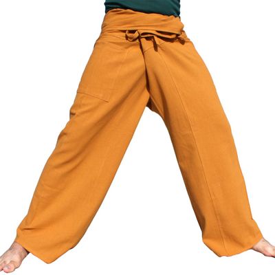 RaanPahMuang Thai Fisherman Pants Loose Yoga, Pirate, Harem, 100% Cotton, Unisex Mens Womens Kimono, XX-Large-3X-Large, Bright Light Brown
