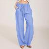Womens Tapered Pants Cotton Linen Drawstring Elastic Waist Casual Trousers with Pockets Summer High Waist Wide Leg Lounge Palazzo view 2
