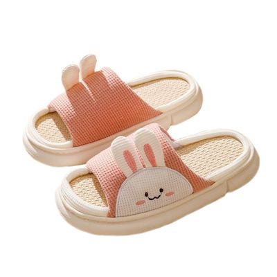 Stone mice Women's cow slippers, cute cartoon frog slippers, all season indoor silent linen slippers (Pink Rabbit, Adult, Women, 7, Numeric Range, US Footwear Size System, 8, Medium)