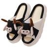 Stone mice Women's cow slippers, cute cartoon frog slippers, all season indoor silent linen slippers (Black cattle, Adult, Women, 11, Numeric Range, US Footwear Size System, 12, Medium) view 1