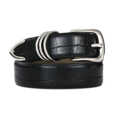 RISANTRY Women's Leather Alligator Belts for Jeans Dresses, Crocodile Print Leather Waist Belt Fashion Ladies Belts with Sliver Buckle