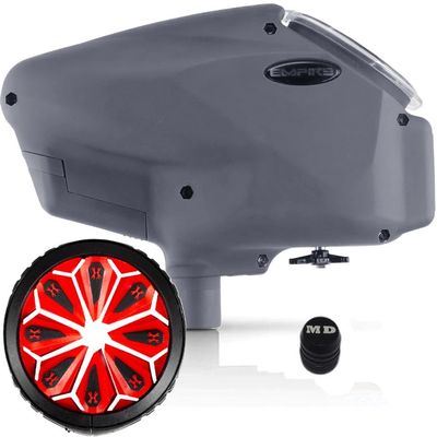 Maddog Empire Halo Too Automatic Electronic Paintball Loader with HK Army Epic Speed Feed and HPA Paintball Tank Fill Nipple Protector Accessory Package - Matte Gray w/Lava SF