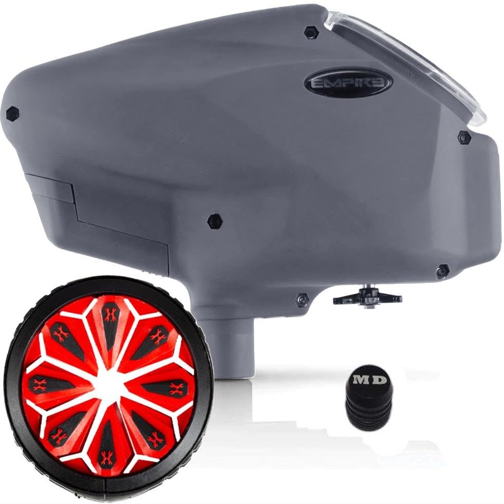 Maddog Empire Halo Too Automatic Electronic Paintball Loader with HK Army Epic Speed Feed and HPA Paintball Tank Fill Nipple Protector Accessory Package - Matte Gray w/Lava SF