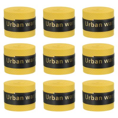 PATIKIL 43.3" Tennis Racket Grip Tape, 9 Pack PU Overgrip Round Groove Non-Slip Absorb Sweat for Badminton Fishing Rod, Yellow