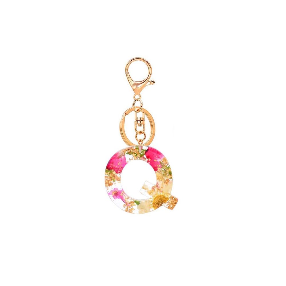Initial Letter Keychains Flower Butterfly Pink Keychain Birthday Gifts for Women Bling Keychain For Backpack Wallet(Q)