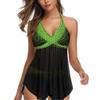 Swim Dress for Women with Swim Shorts Modest Mesh Flowy Floral Swimwear 2 Piece Tankini Swimsuits Halter Bathing Suit Green view 2
