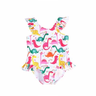 Egmy Toddler Baby Girl Floral Print Cartoon Dinosaur Shoulder Straps Swimsuit Sleeveless Ruffles (Pink, 2-3 Years)