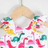 Egmy Toddler Baby Girl Floral Print Cartoon Dinosaur Shoulder Straps Swimsuit Sleeveless Ruffles (Pink, 2-3 Years) view 3