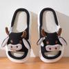 Stone mice Women's cow slippers, cute cartoon frog slippers, all season indoor silent linen slippers (Pink, Adult, Women, 5, Numeric Range, US Footwear Size System, 6, Medium) view 3