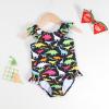 Egmy Toddler Baby Girl Cartoon Dinosaur Floral Print Shoulder Straps Swimsuit Sleeveless Ruffles (Black, 18-24 Months) view 2