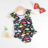 Egmy Toddler Baby Girl Cartoon Dinosaur Floral Print Shoulder Straps Swimsuit Sleeveless Ruffles (Black, 18-24 Months) view 3
