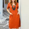 Akivide Womens Cotton Linen Midi Dress with Pockets Loose Crewneck Short Sleeve Knee Length Dress Solid Summer Beach Dress view 2
