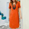 Akivide Womens Cotton Linen Midi Dress with Pockets Loose Crewneck Short Sleeve Knee Length Dress Solid Summer Beach Dress view 3