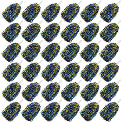 36PCS Blue Gold Cheerleading Pom Poms with Metallic Foil Plastic Baton Handle for Game Sports Squads Dancing Football Basketball Club Spirit Sports Stage Performance Celebration
