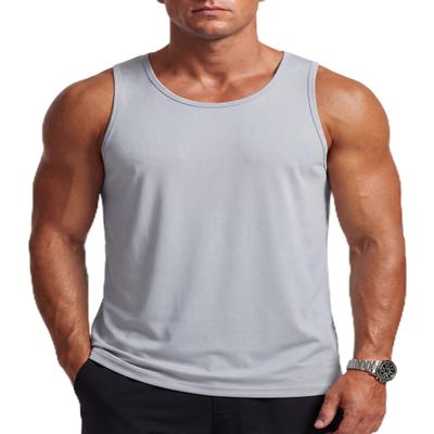 KEFITEVD Men's Workout Tank Tops Sleeveless Quick Dry UPF 80+ Summer Sun Shirt for Running Swim Gym Beach Light Grey S