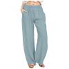 Linen Pants Women 2024 Summer Trendy Casual Wide Leg Pant Smocked High Waisted Palazzo Beach Pants with Pockets Boho Wide Leg High Waist Casual Lounge Pant view 1