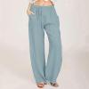 Linen Pants Women 2024 Summer Trendy Casual Wide Leg Pant Smocked High Waisted Palazzo Beach Pants with Pockets Boho Wide Leg High Waist Casual Lounge Pant view 2