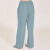 Linen Pants Women 2024 Summer Trendy Casual Wide Leg Pant Smocked High Waisted Palazzo Beach Pants with Pockets Boho Wide Leg High Waist Casual Lounge Pant view 3