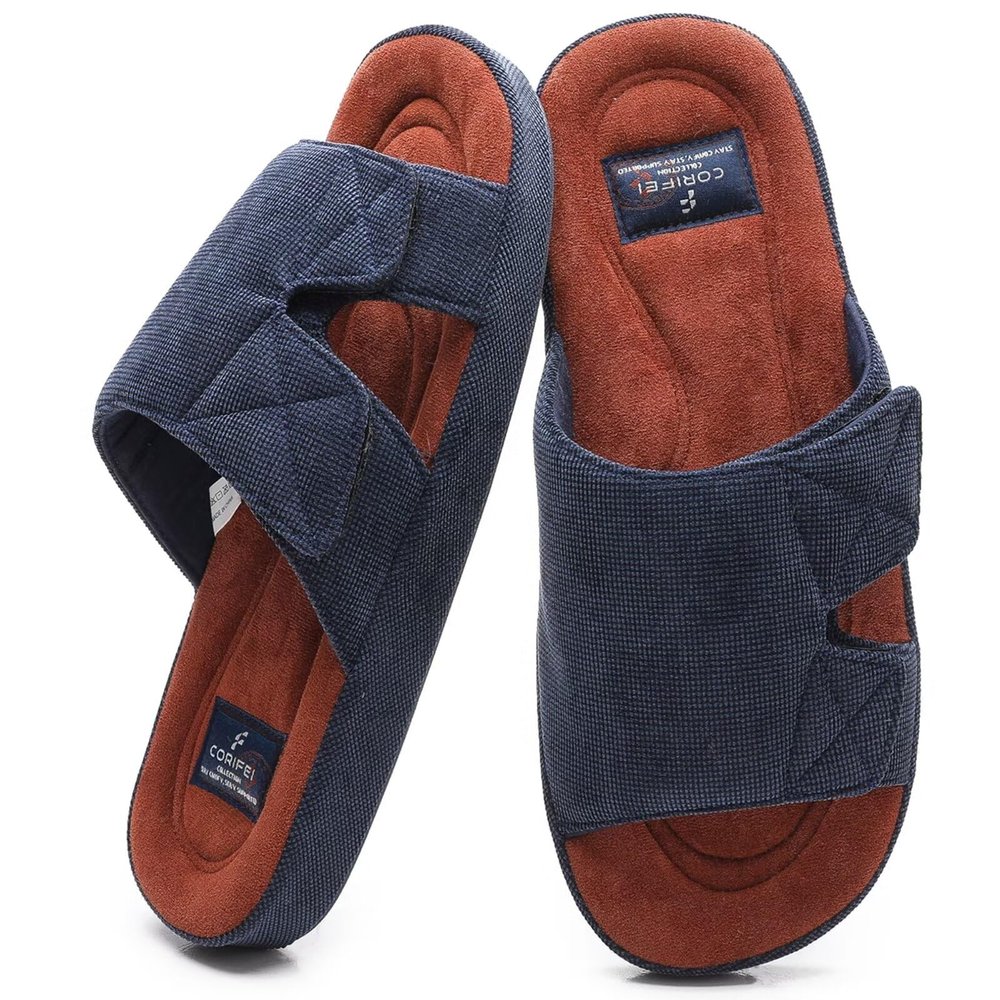 CORIFEI House Slippers for Men, Open Toe | Adjustable | Low Arch Support | Rubber Sole | Indoor Outdoor