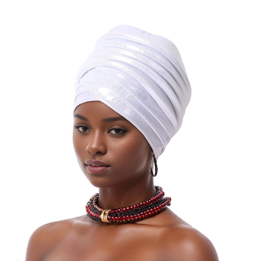 JRZXTWL Nigerian Turban African Headscarf Auto Gele Headties Party Headdress (White)