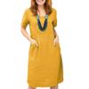 Akivide Womens Cotton Linen Midi Dress with Pockets Loose Crewneck Short Sleeve Knee Length Dress Solid Summer Beach Dress view 1